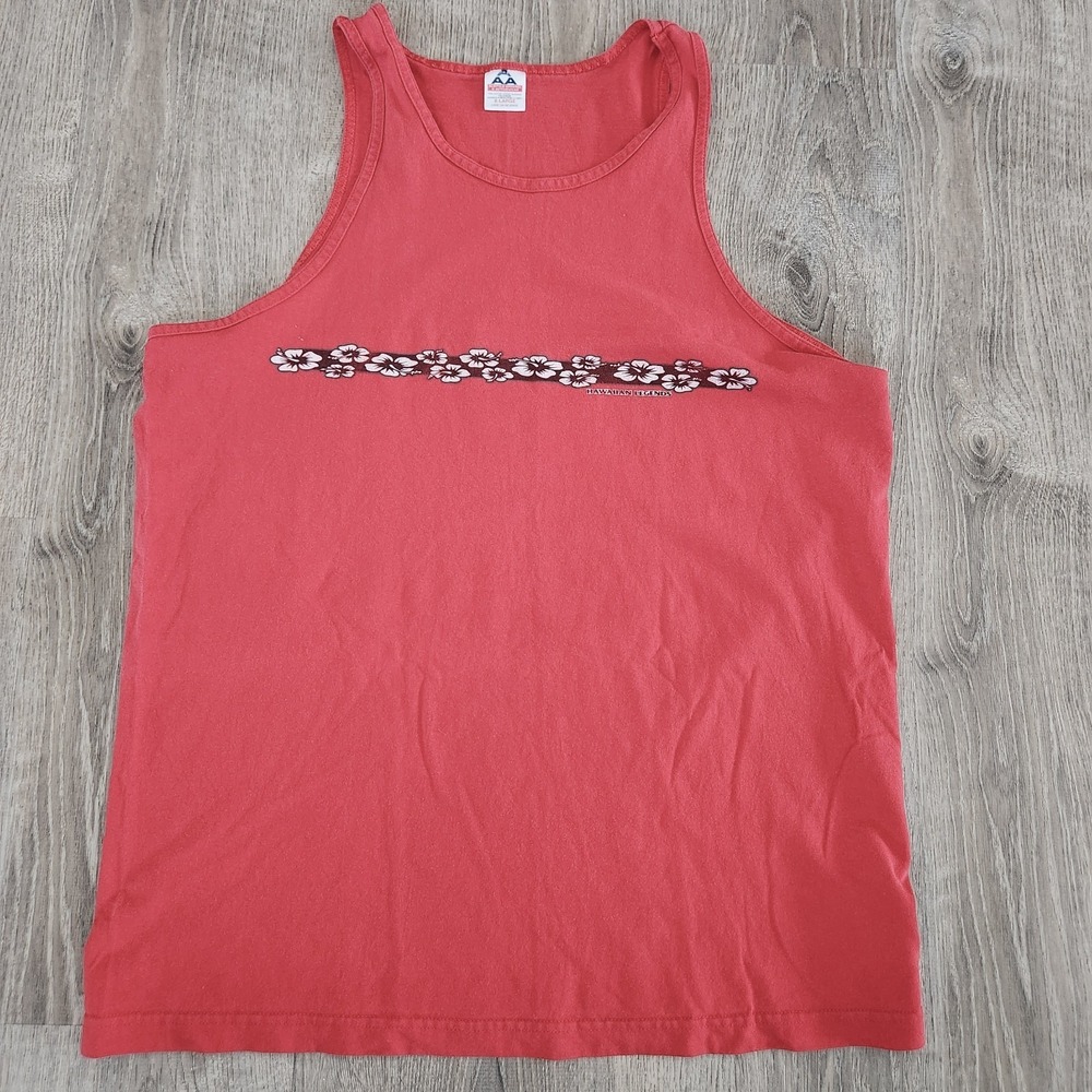Vintage 90s Hawaiian Legends Mens Size XL Red Floral Print‎ Tank Top T Shirt